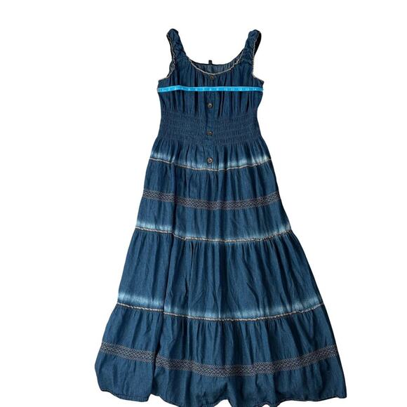 Denim Lapis  smocked maxi dress boho tiered cottagecore prairie L - Picture 11 of 11